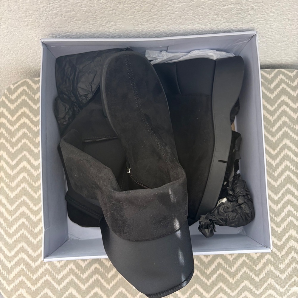 Aerosoles Flavia Black Faux Suede Neoprene Tall Platform Wedge Boots A0300-BLK